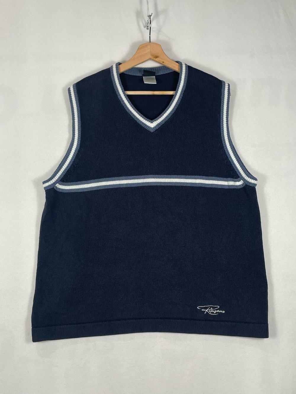 Vintage Y2K Ripzone Cotton Sweater Vest Striped Navy Faded Tag Fits L